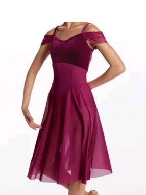Weissman Adult Medium AM Burgundy Off Shoulder Lyrical Ballet Dance Costume